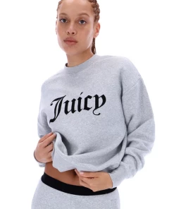 JUICY COUTURE TRACKSUITS SILVER MARL FLOCKED CREW NECK SWEATSHIRT