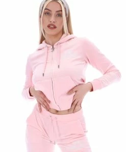 JUICY COUTURE TRACKSUITS ALMOND BLOSSOM ANNIVERSARY CREST ZIP THROUGH HOODIE