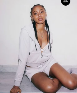 JUICY COUTURE QUIET GREY LUXE VELOUR ROBERTSON HOODIE TRACKSUITS