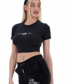JUICY COUTURE TOPS BLACK ANNIVERSARY CROWN CREST CROP TEE