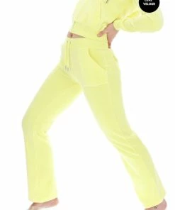 JUICY COUTURE LEMON DROP LUXE VELOUR DEL RAY POCKETED BOTTOMS TRACKSUITS