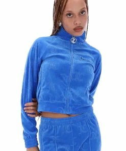 JUICY COUTURE PRINCESS BLUE MONOGRAM JACQUARD VELOUR TRACKTOP TRACKSUITS