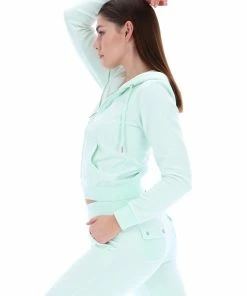 JUICY COUTURE MINT GREEN LUXE VELOUR DEL RAY POCKETED BOTTOMS TRACKSUITS