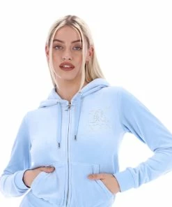 JUICY COUTURE TRACKSUITS POWDER BLUE ANNIVERSARY DIAMANTE ZIP THROUGH HOODIE