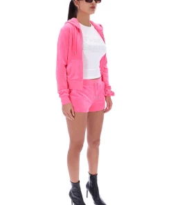 JUICY COUTURE FLURO PINK CLASSIC VELOUR TRACK SHORT