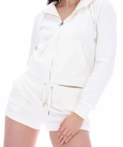 JUICY COUTURE CREAM LUXE VELOUR TRACK SHORT