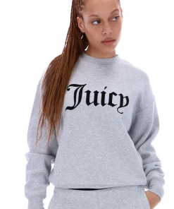 JUICY COUTURE TRACKSUITS SILVER MARL FLOCKED CREW NECK SWEATSHIRT