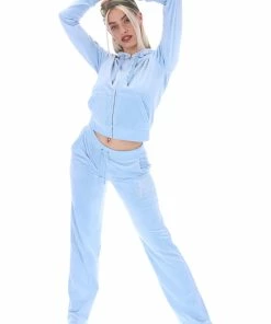 JUICY COUTURE TRACKSUITS POWDER BLUE ANNIVERSARY DIAMANTE ZIP THROUGH HOODIE
