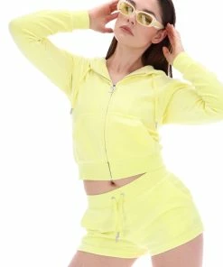 JUICY COUTURE LEMON DROP LUXE VELOUR ROBERTSON HOODIE TRACKSUITS