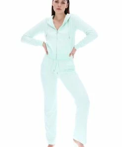 JUICY COUTURE MINT GREEN LUXE VELOUR DEL RAY POCKETED BOTTOMS TRACKSUITS