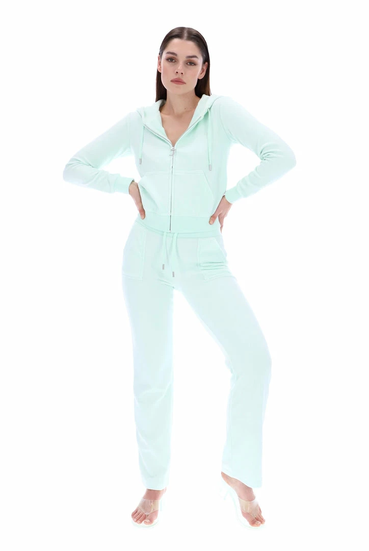 JUICY COUTURE MINT GREEN LUXE VELOUR DEL RAY POCKETED BOTTOMS TRACKSUITS