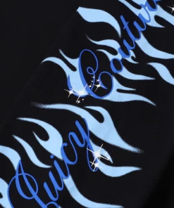 JUICY COUTURE TOPS BLACK CROPPED LONG SLEEVE FLAME GRAPHIC TEE