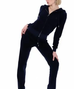 JUICY COUTURE NIGHT SKY BLUE TERRY TOWELLING DEL RAY POCKETED BOTTOMS TRACKSUITS