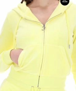 JUICY COUTURE LEMON DROP LUXE VELOUR ROBERTSON HOODIE TRACKSUITS