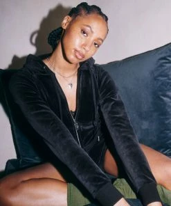 JUICY COUTURE BLACK LUXE VELOUR ROBERTSON HOODIE TRACKSUITS