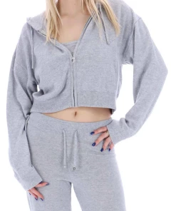 JUICY COUTURE SILVER MARL CASHMERE BLEND KNITTED HOODIE