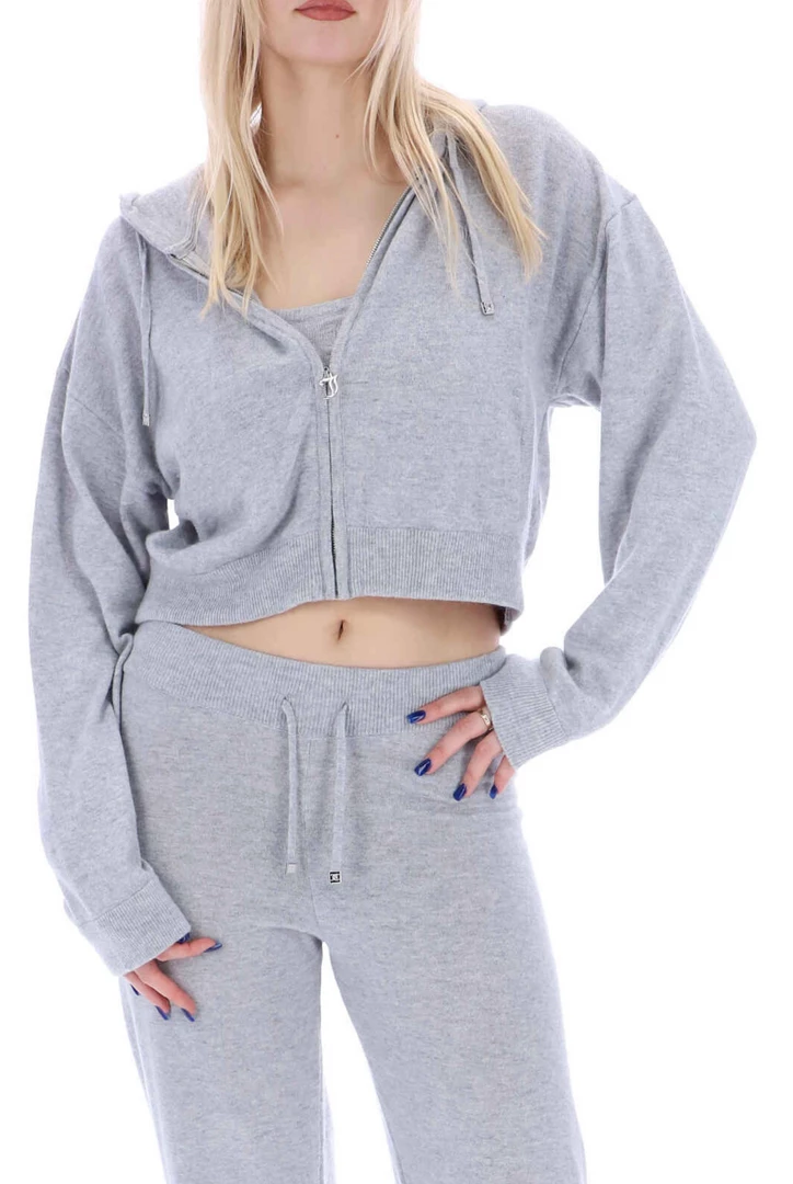 JUICY COUTURE SILVER MARL CASHMERE BLEND KNITTED HOODIE