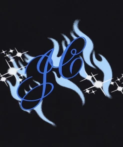 JUICY COUTURE TOPS BLACK CROPPED LONG SLEEVE FLAME GRAPHIC TEE