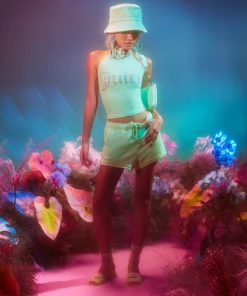 JUICY COUTURE MINT VELOUR DIAMANTE TRACK SHORTS