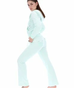 JUICY COUTURE MINT GREEN LUXE VELOUR DEL RAY POCKETED BOTTOMS TRACKSUITS