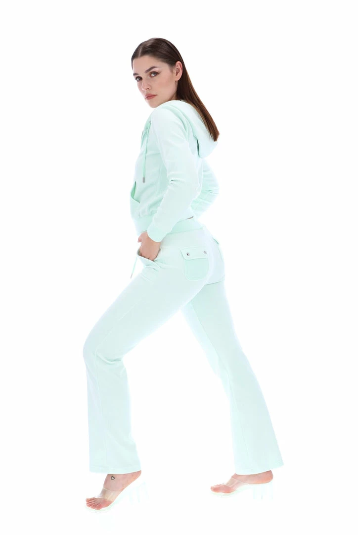 JUICY COUTURE MINT GREEN LUXE VELOUR DEL RAY POCKETED BOTTOMS TRACKSUITS