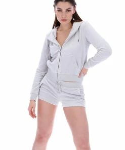 JUICY COUTURE QUIET GREY LUXE VELOUR ROBERTSON HOODIE TRACKSUITS