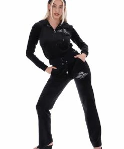 JUICY COUTURE BLACK ANNIVERSARY CREST ZIP THROUGH HOODIE TRACKSUITS