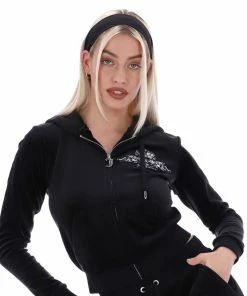 JUICY COUTURE BLACK ANNIVERSARY CREST ZIP THROUGH HOODIE TRACKSUITS