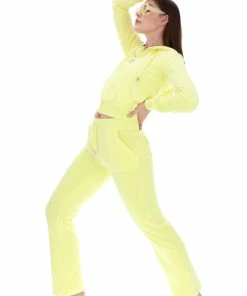 JUICY COUTURE LEMON DROP LUXE VELOUR DEL RAY POCKETED BOTTOMS TRACKSUITS