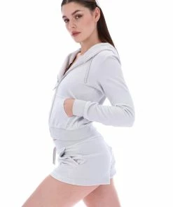 JUICY COUTURE QUIET GREY LUXE VELOUR ROBERTSON HOODIE TRACKSUITS