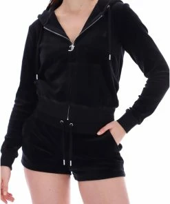 JUICY COUTURE BLACK LUXE VELOUR TRACK SHORT