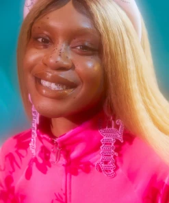 JUICY COUTURE FLURO PINK PRINTED VELOUR DIAMANTE TRACKTOP SPRING SUMMER '22 COLLECTION