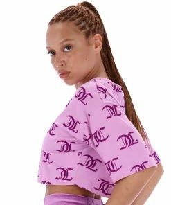 JUICY COUTURE ORCHID PINK CROPPED MONOGRAM BOYFRIEND TEE TOPS