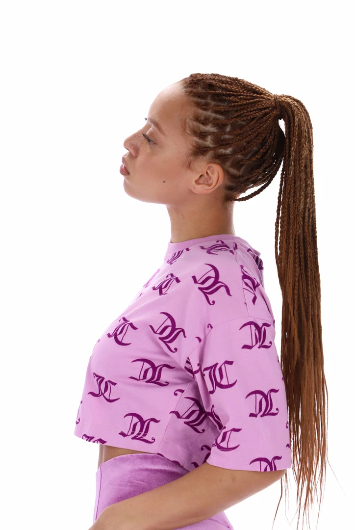 JUICY COUTURE ORCHID PINK CROPPED MONOGRAM BOYFRIEND TEE TOPS