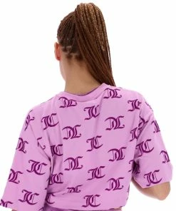 JUICY COUTURE ORCHID PINK CROPPED MONOGRAM BOYFRIEND TEE TOPS