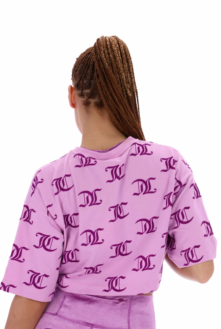 JUICY COUTURE ORCHID PINK CROPPED MONOGRAM BOYFRIEND TEE TOPS