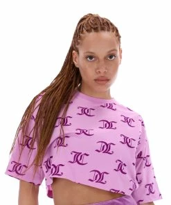 JUICY COUTURE ORCHID PINK CROPPED MONOGRAM BOYFRIEND TEE TOPS