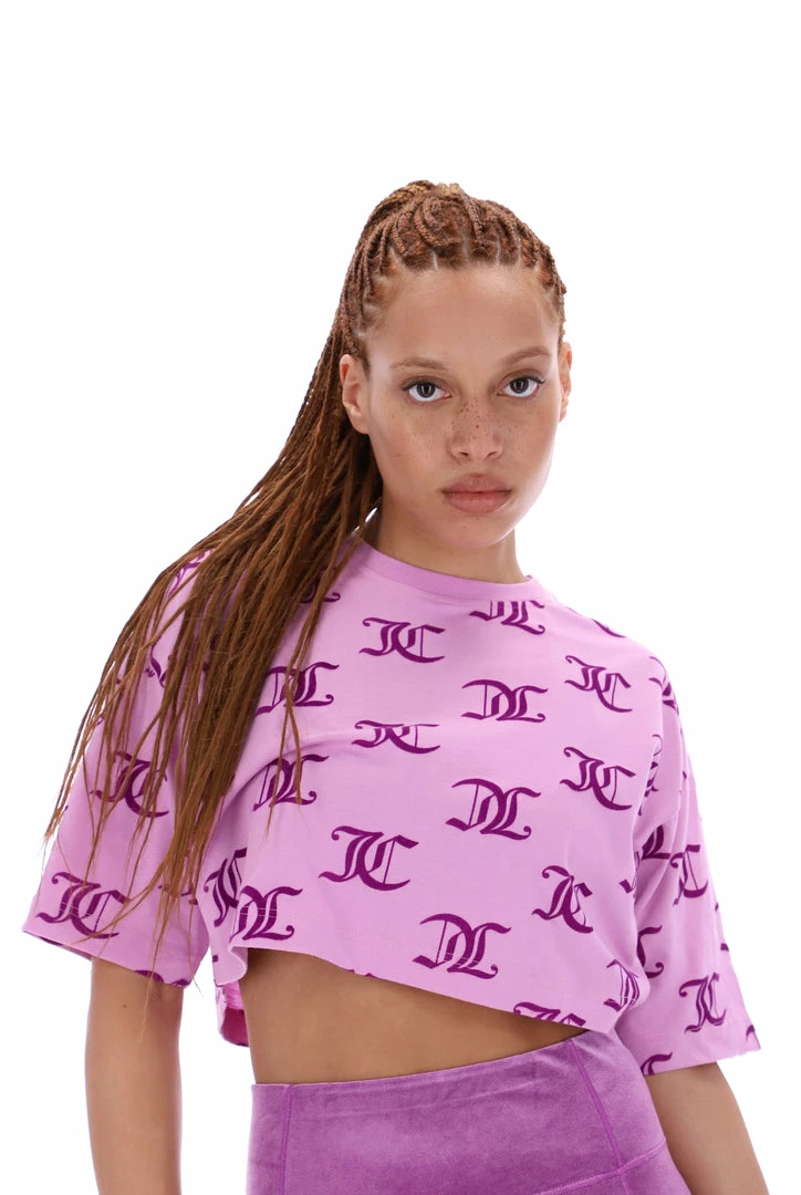 JUICY COUTURE ORCHID PINK CROPPED MONOGRAM BOYFRIEND TEE TOPS