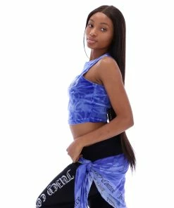 JUICY COUTURE BLUE PRINTED VELOUR CROPPED TANK TOPS