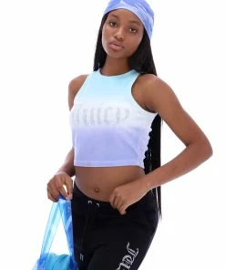 JUICY COUTURE AQUA OMBRE VELOUR CROP TOP SPRING SUMMER '22 COLLECTION