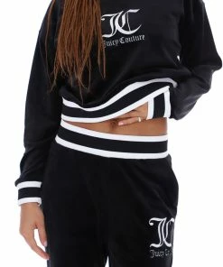 JUICY COUTURE BLACK VELOUR CREW NECK SWEATSHIRT TRACKSUITS