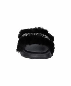 JUICY COUTURE BLACK FAUX FUR DIAMANTE SLIDERS