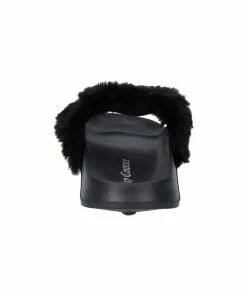 JUICY COUTURE BLACK FAUX FUR DIAMANTE SLIDERS