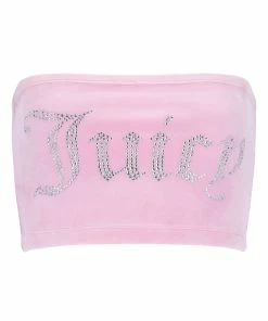 JUICY COUTURE SPRING SUMMER'22 COLLECTION PINK PETAL VELOUR DIAMANTE BANDEAU