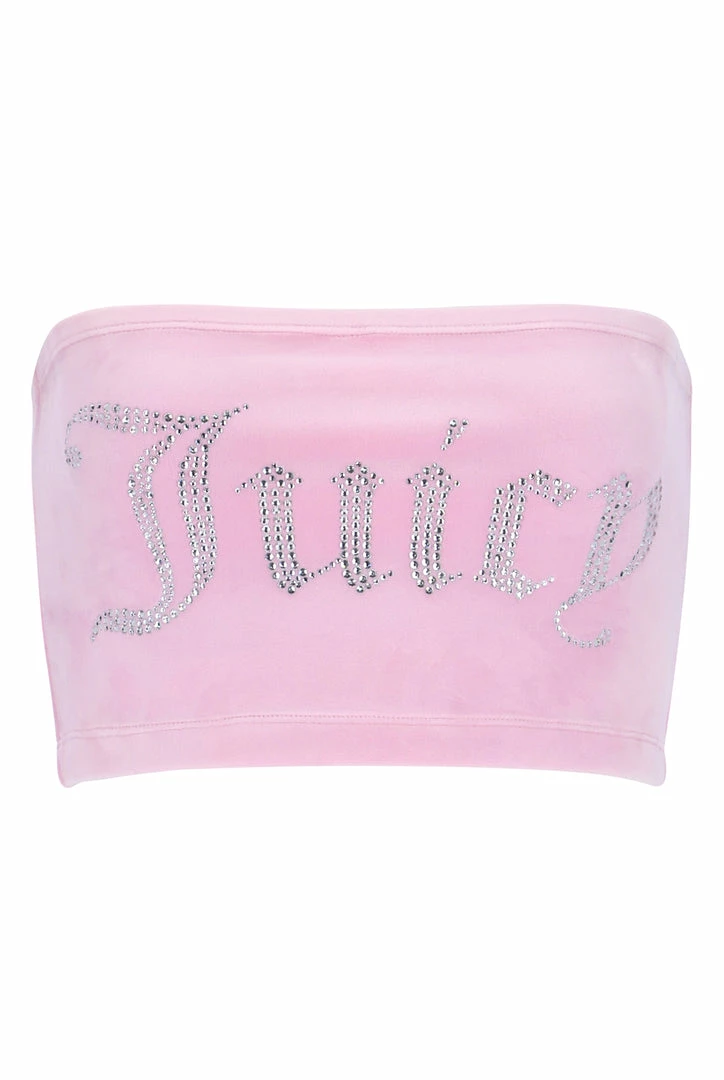 JUICY COUTURE SPRING SUMMER '22 COLLECTION PINK PETAL VELOUR DIAMANTE BANDEAU
