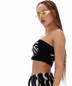 JUICY COUTURE BLACK TIE DYE LUXE VELOUR DIAMANTE BANDEAU