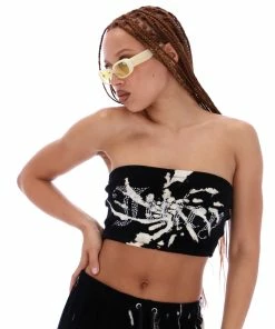 JUICY COUTURE BLACK TIE DYE LUXE VELOUR DIAMANTE BANDEAU