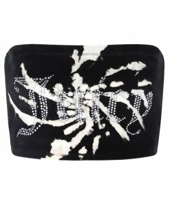 JUICY COUTURE BLACK TIE DYE LUXE VELOUR DIAMANTE BANDEAU