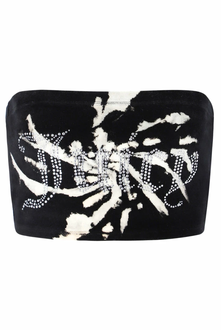 JUICY COUTURE BLACK TIE DYE LUXE VELOUR DIAMANTE BANDEAU