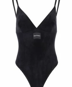 JUICY COUTURE BLACK RIB VELOUR BODYSUIT TOPS